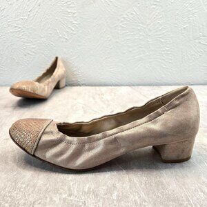 AGL Ballet Pumps Size 10 Tan Leather Snake Print Low Block Heel Dress Shoes